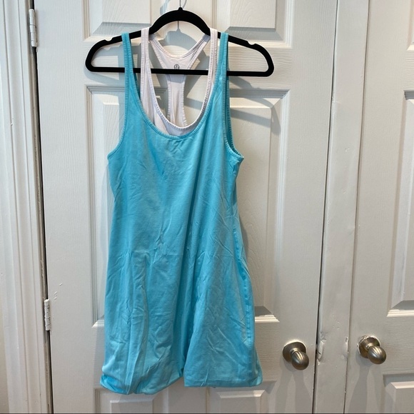 Lululemon Double Layer Twist Bubble Dress Reversible Racerback Blue White size 2 - Picture 5 of 8